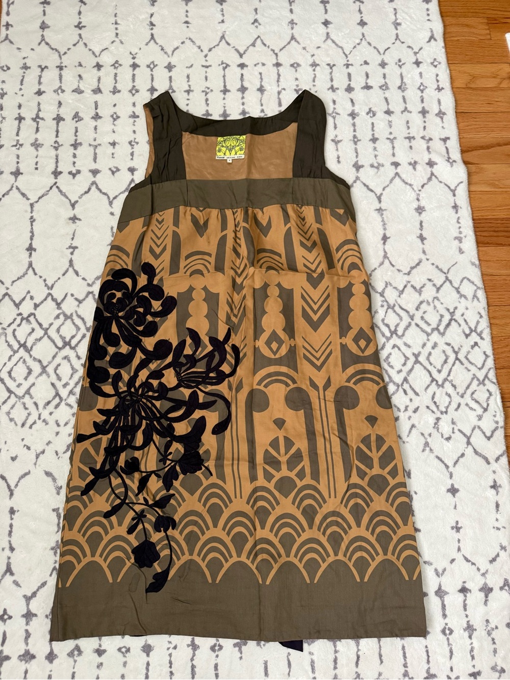 Anthropologie FLOREAT Guillemont Silk Shift Dress Purple Embroidery Gatsby Tan